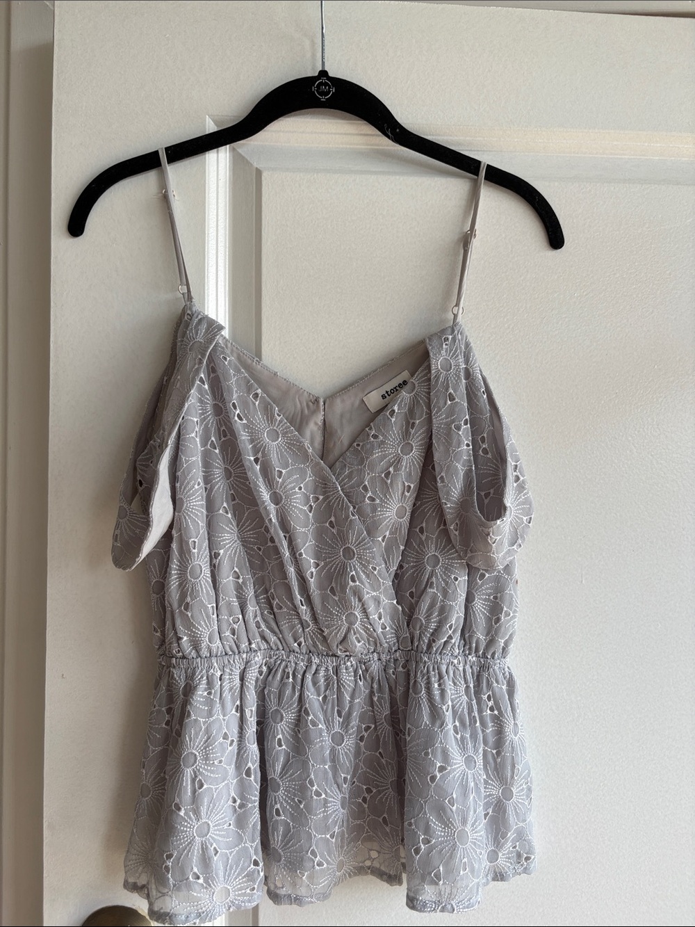 Light Gray Floral Eyelet Peplum Cami Top